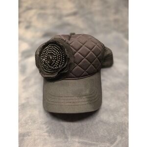 Black Quilted Beaded Flower Mesh Snapback Trucker Hat HG RN129231 One Size